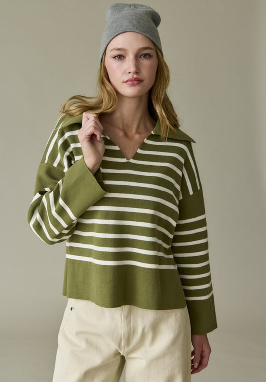 Brynn Collared V-Neck LS Sweater Top